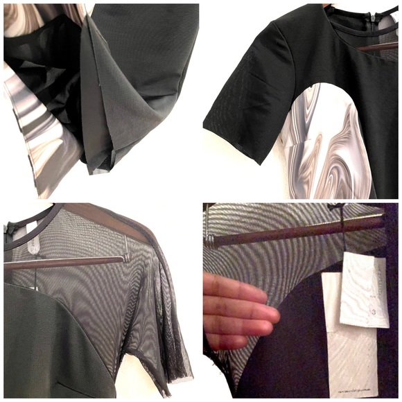 NWT Bec & Bridge Oil Slick Neoprene Print Mesh Panel Asymmetrical Dress - Picture 9 of 11